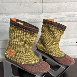 Sorel Women's Tremblant Mid Boot Size 9 Slouch Pull On Bootie Green Brown Suede